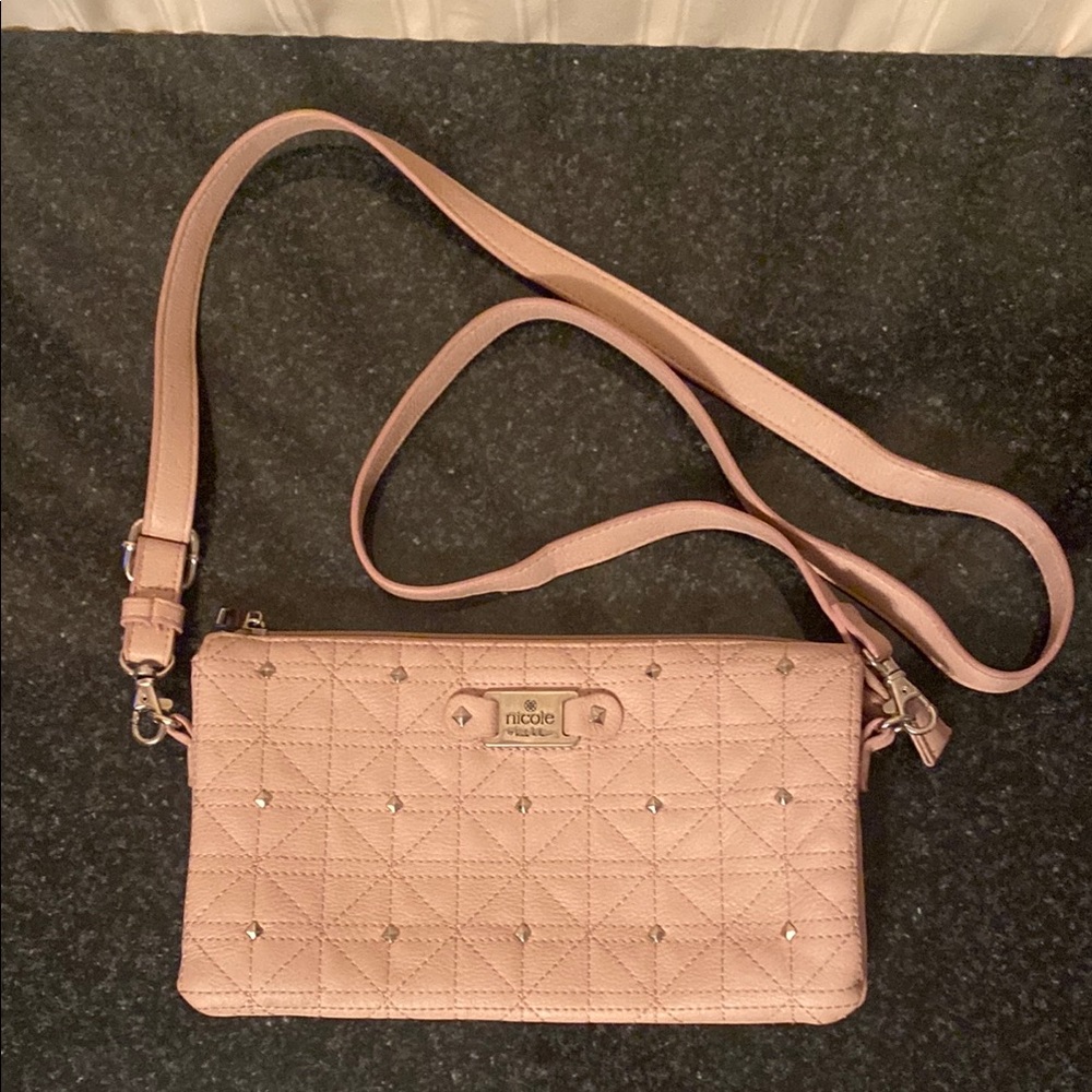 Nicole Miller Pink Quilted Crossbody Bag